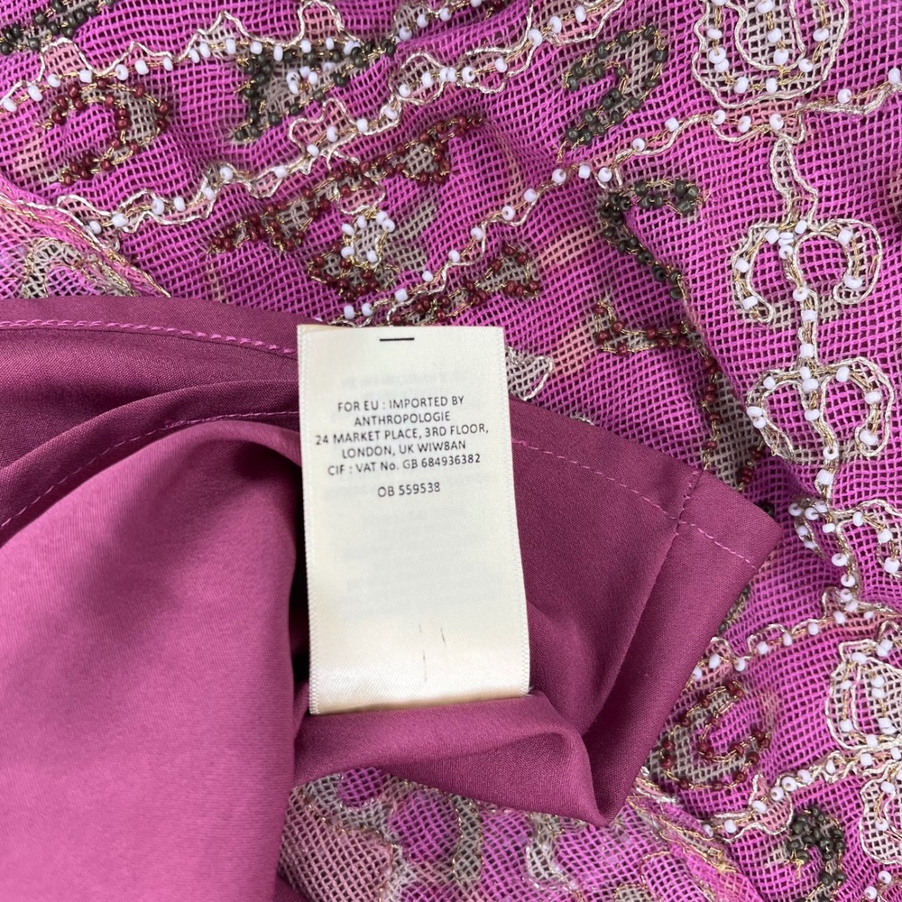 Floreat Anthropologie Beaded Mesh Asymmetrical Midi Dress Rose fairy glam sz2 - Picture 7 of 7